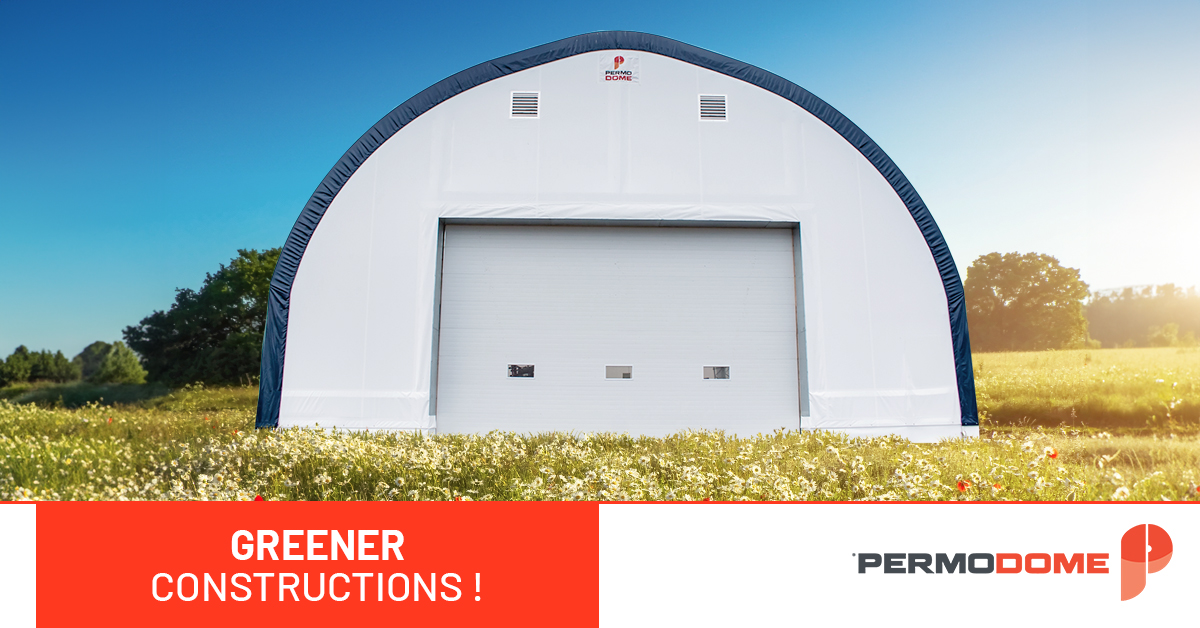 Permodome, sustainable construction, eco-friendly buildings, flexible membrane, energy efficiency, emission reduction, durable materials, architectural innovation.
